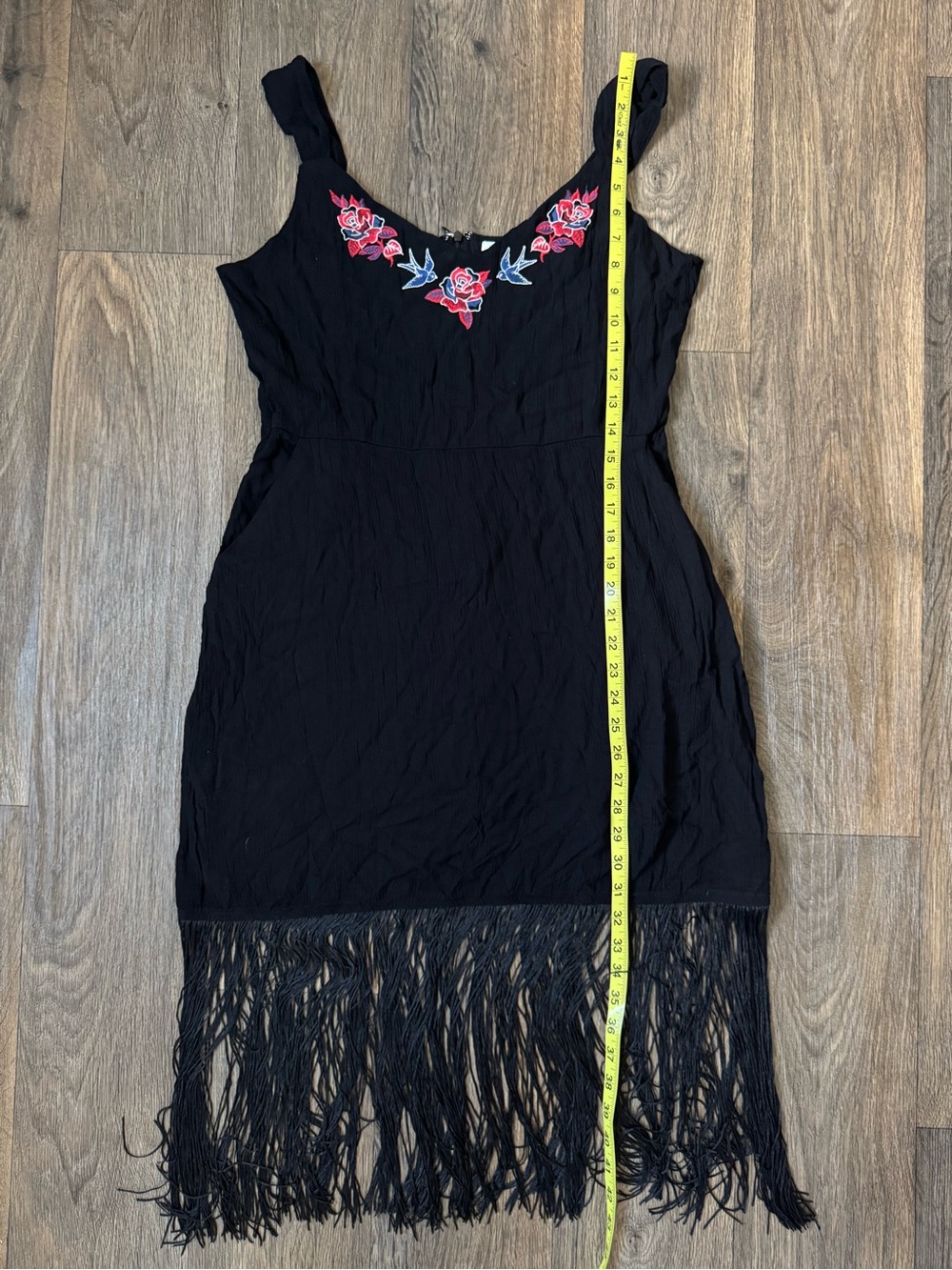 IDYLLWIND Embroidered V-Neck Black Fringe Hem Dress Country Rodeo Women’s L - Picture 5 of 11